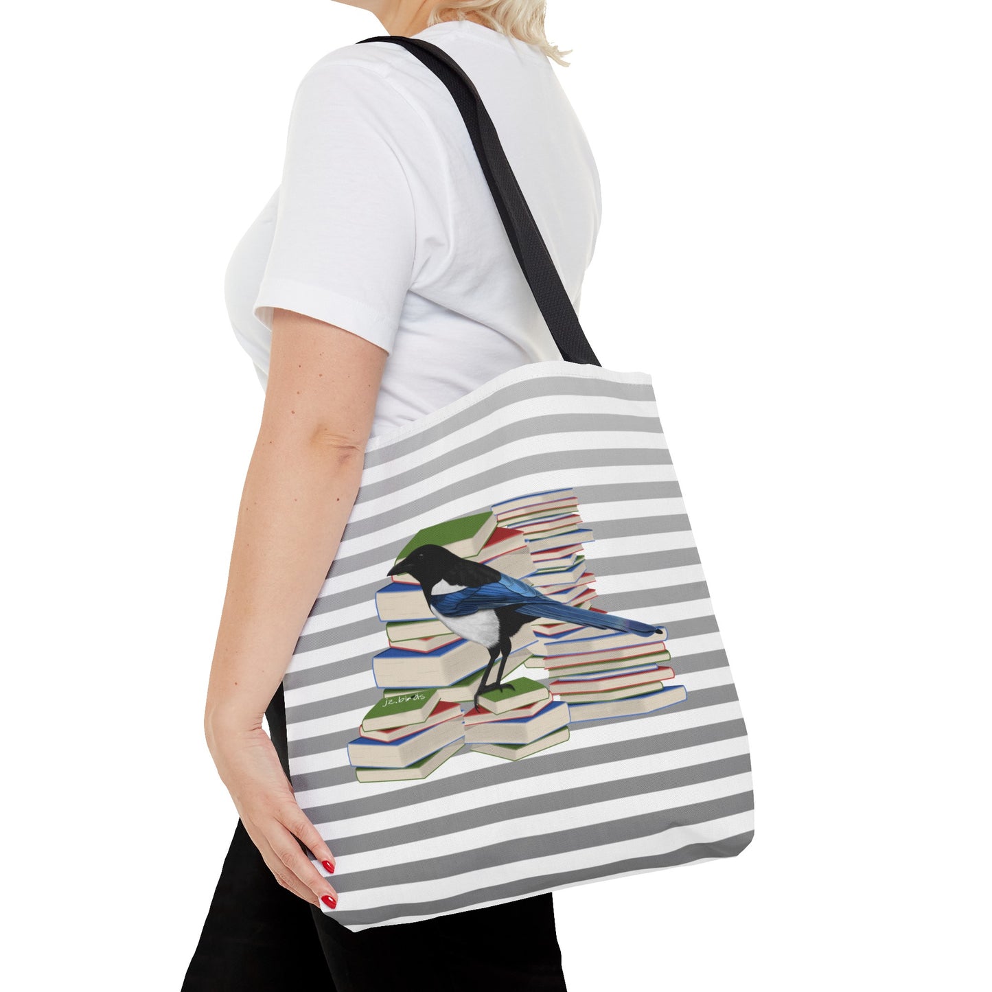 Magpie Bird and Books Birdlover Bookworm Tote Bag 16"x16"