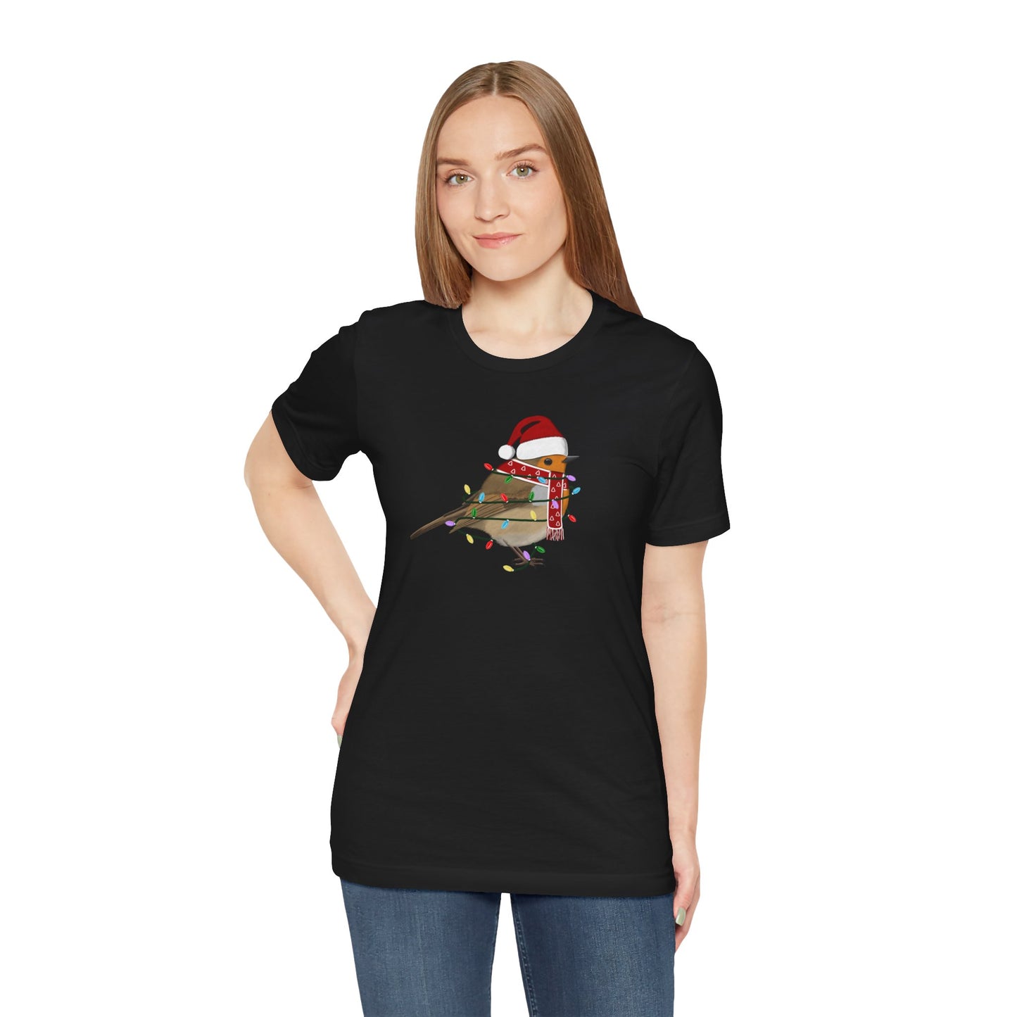 European Robin with Fairy Lights Christmas Bird T-Shirt