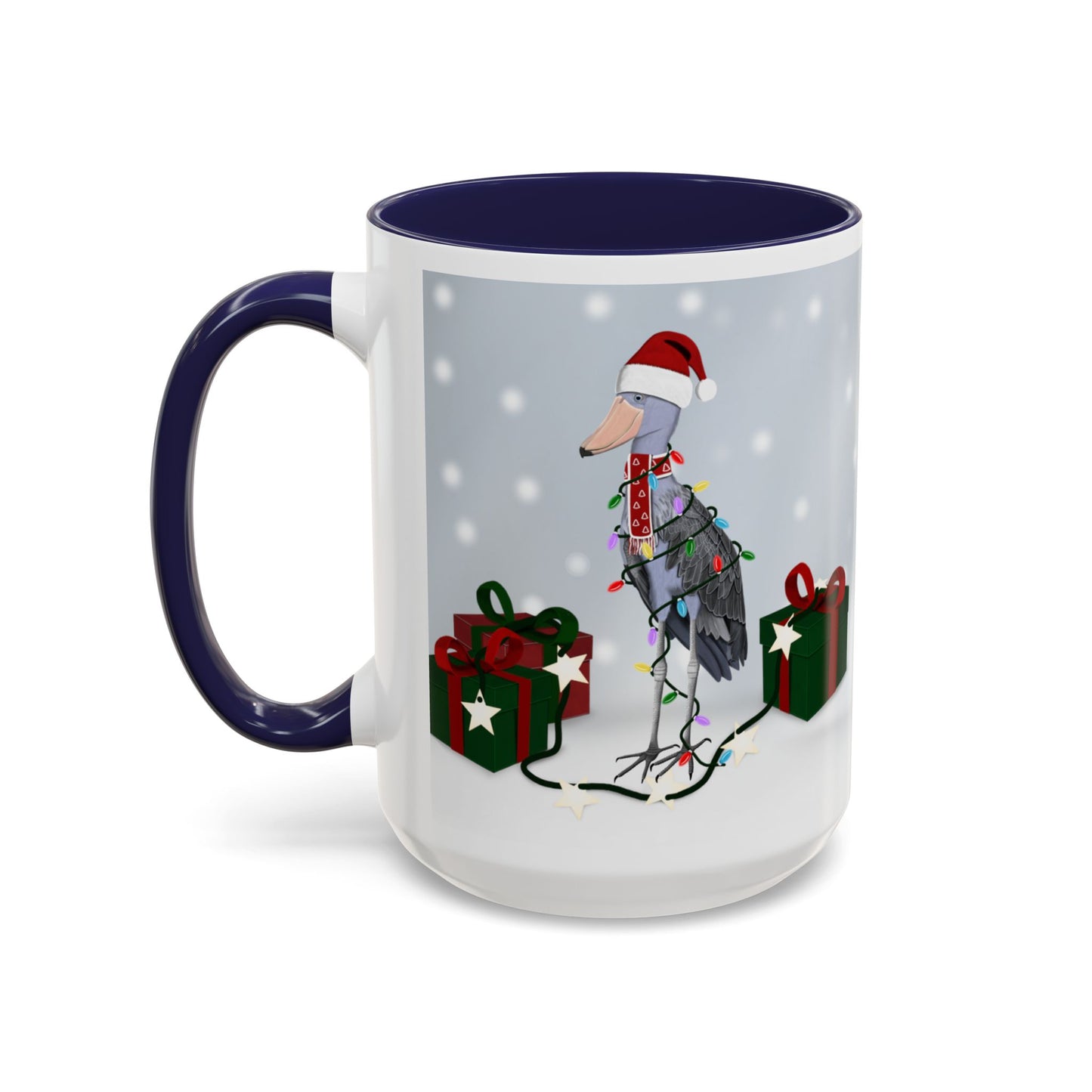 Shoebill with Christmas Hat and Scarf Snow Bird Coffee Mug