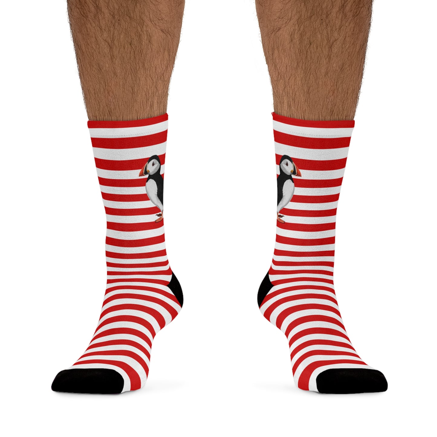 Puffin Stripes Red White Birding & Birdwatching Bird Socks