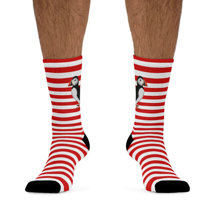 Puffin Stripes Red White Birding & Birdwatching Bird Socks