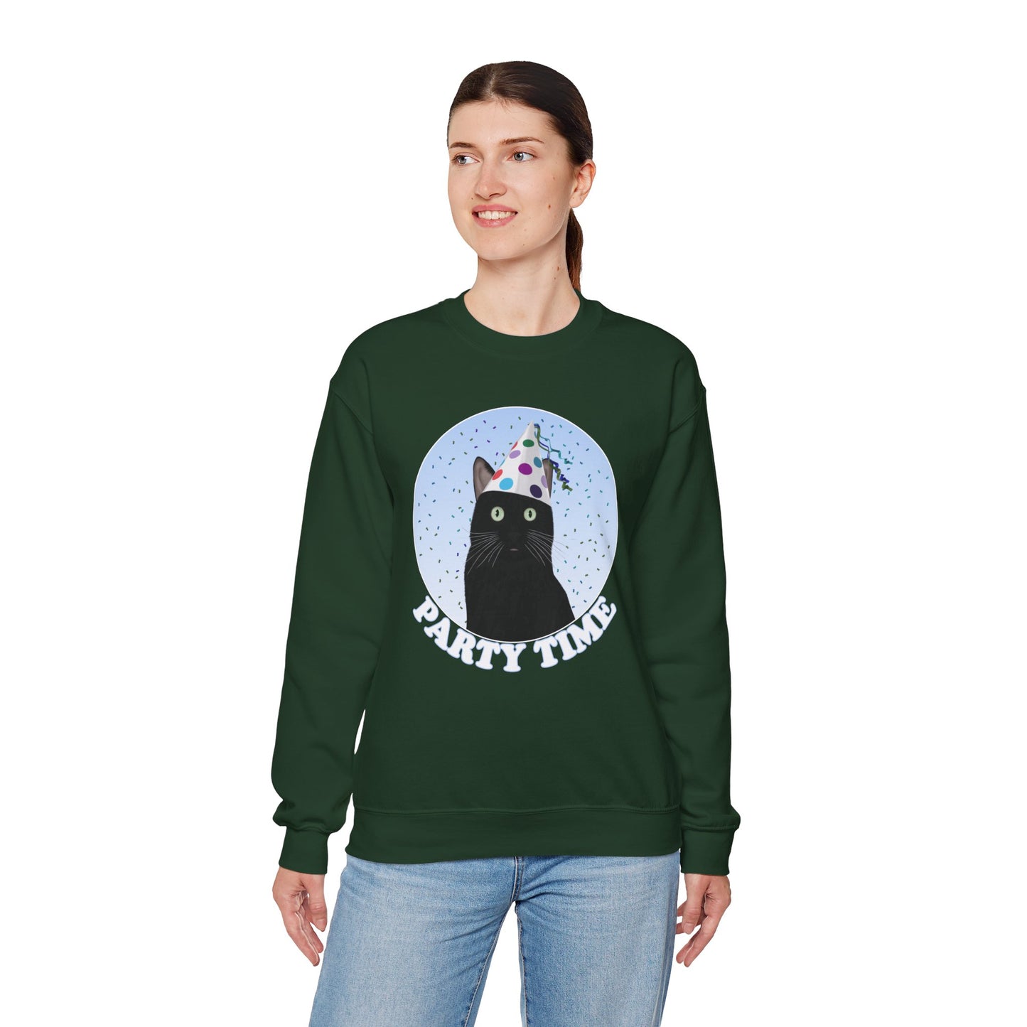 Black Cat Celebrating Party Time Cat Lover Sweatshirt