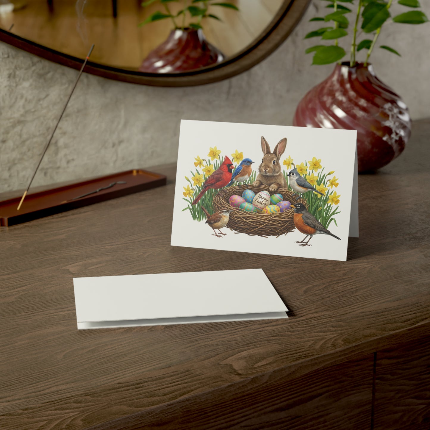 Happy Easter Greeting Card | Cardinal, Bluebird & Bunny | Single or Boxed Set