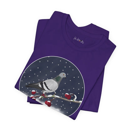 Pigeon on a Winter Branch Birdwatcher Christmas Bird T-Shirt