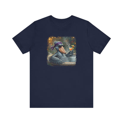 Funny Shoebill T-Shirt | Bird with Sunglasses & Drink | Unisex Summer Tee