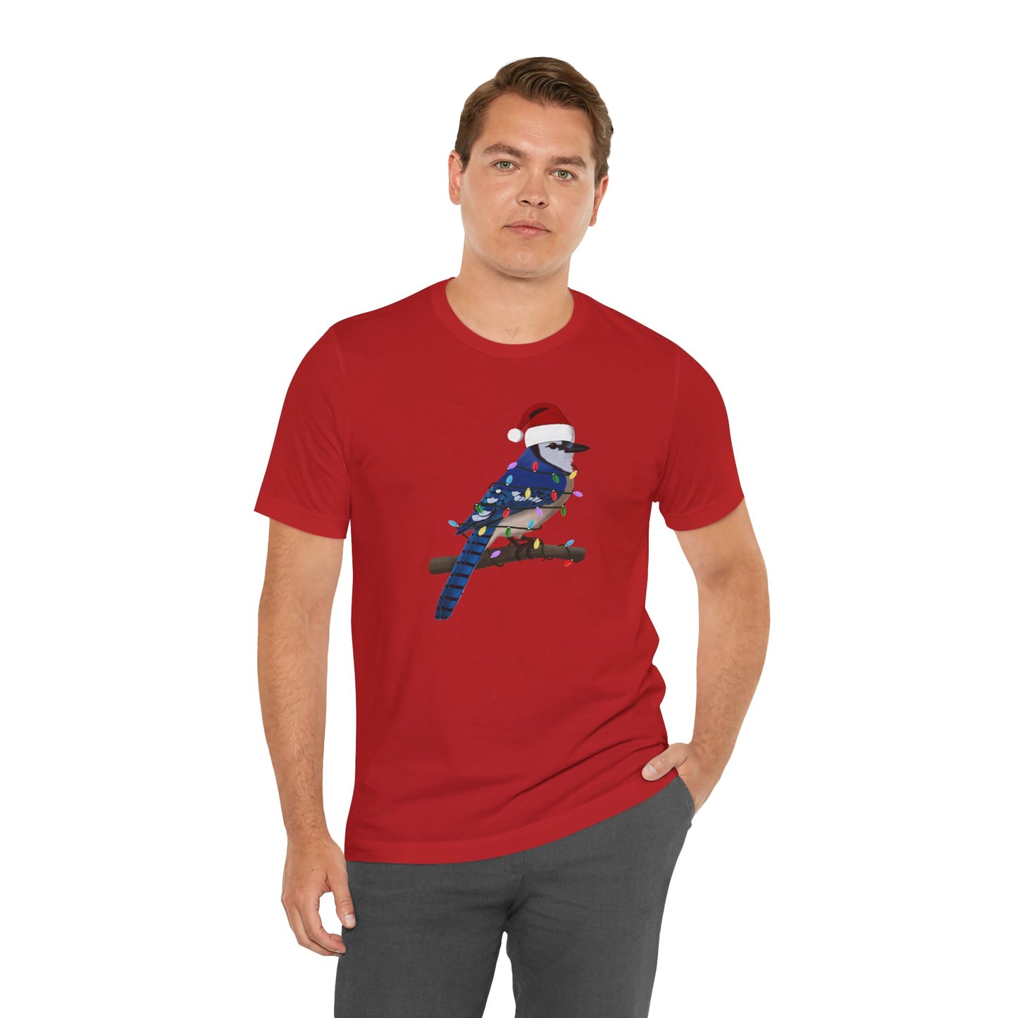 Blue Jay with Fairy Lights Christmas Bird T-Shirt