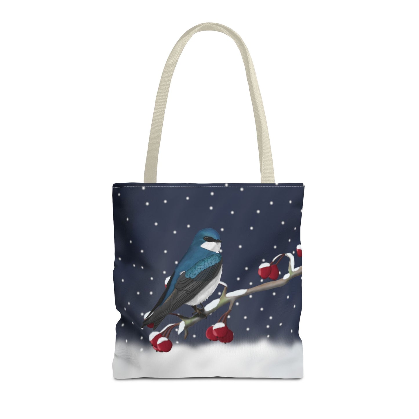 Tree Swallow on a Winter Branch Christmas Bird Tote Bag 16"x16"