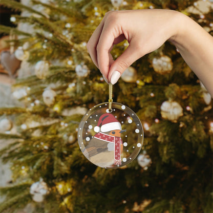 European Robin as Santa Claus Christmas Bird Glass Ornament Transparent