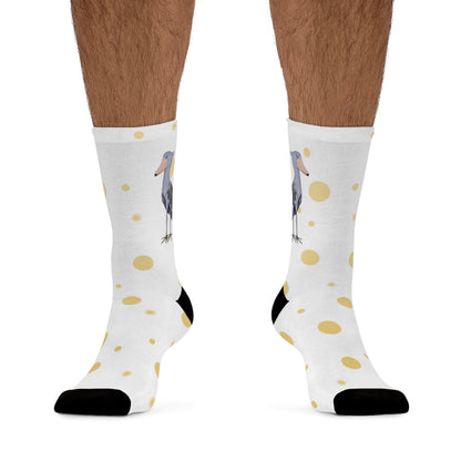 Shoebill with Golden Dots Birding & Birdwatching Bird Socks White