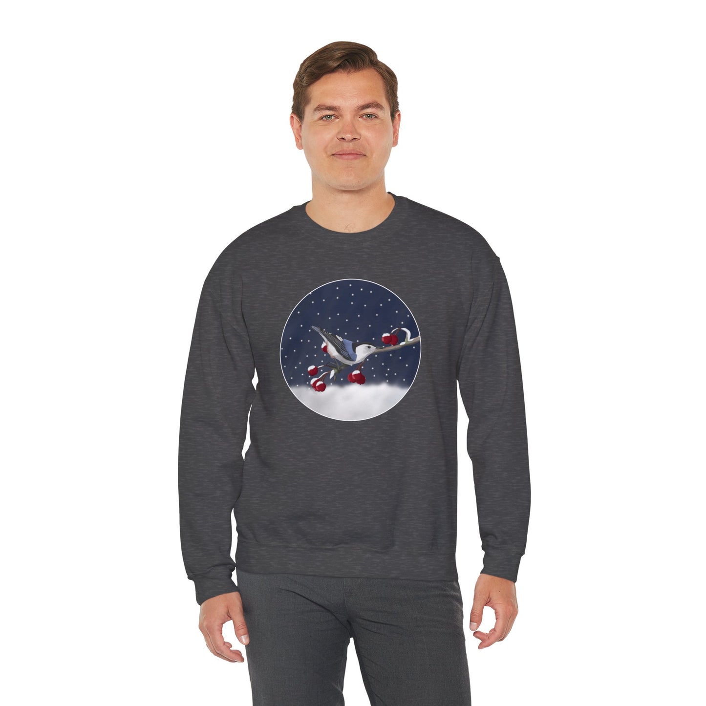 Nuthatch on a Winter Branch Christmas Bird Sweatshirt