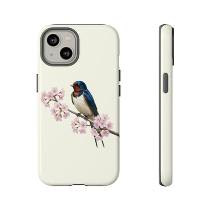 Rauchschwalbe Handyhülle in Cremeweiß | Florales Kirschblüten Vogel-Motiv für iPhone & Google Pixel