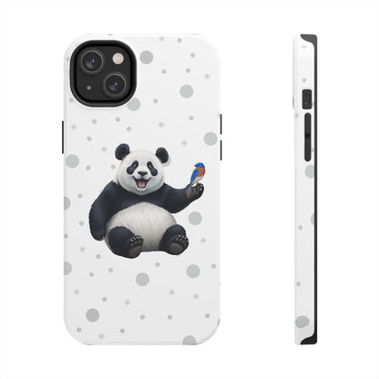Cute Panda Bear with a Bluebird Animal iPhone Case - Dual-Layer PC/TPU Protective Cover for iPhone