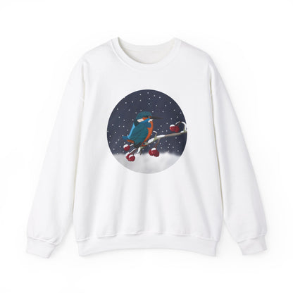 Kingfisher on a Winter Branch Birdwatcher Christmas Bird Sweatshirt