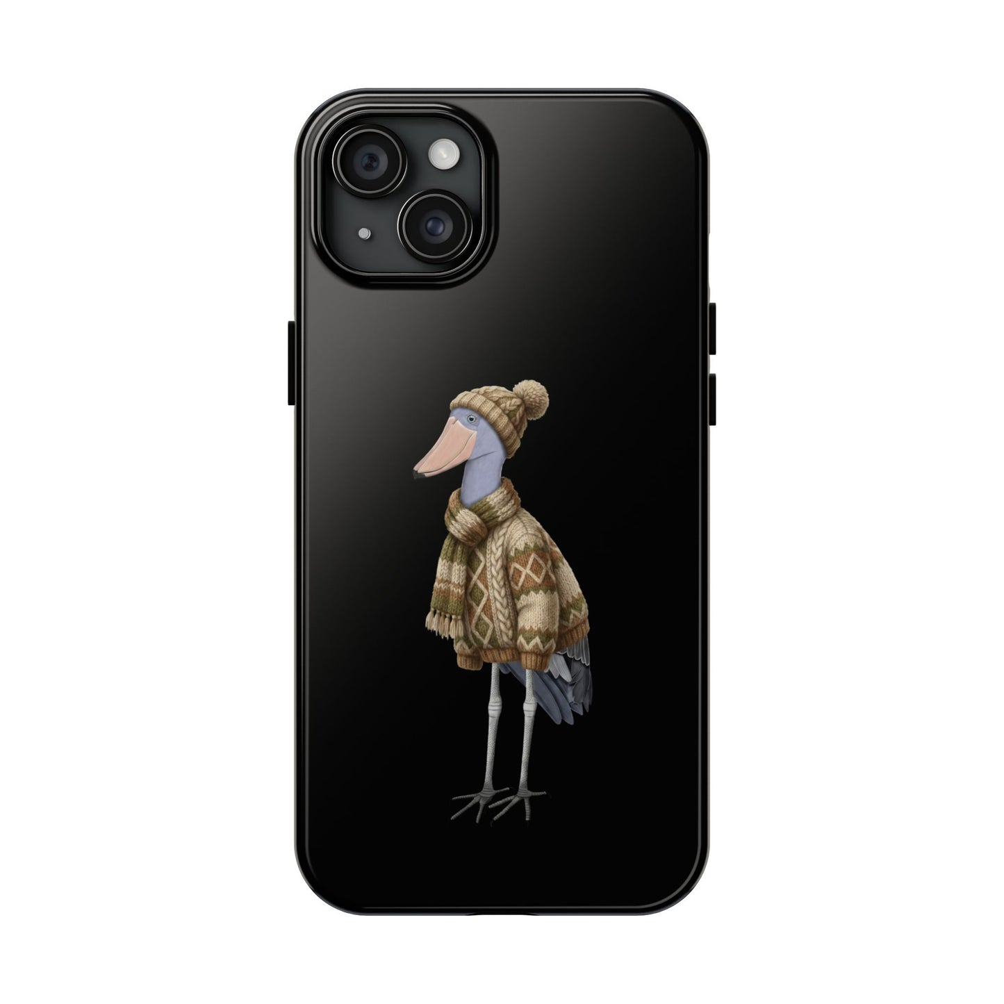 鳥のアートが描かれたハシビロコウの二層式iPhoneケース - 鳥類学者や鳥好きの方へのプレゼントに最適