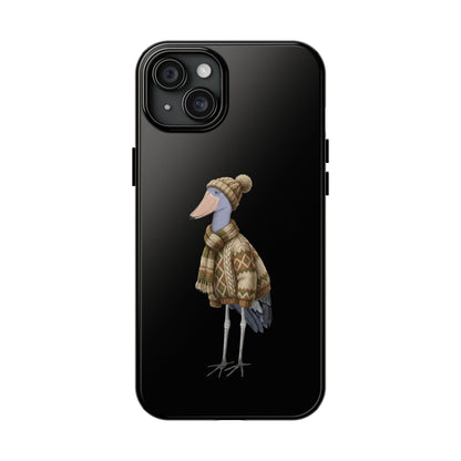 鳥のアートが描かれたハシビロコウの二層式iPhoneケース - 鳥類学者や鳥好きの方へのプレゼントに最適