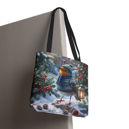 Premium Tragetasche Rosi Rotkehlchen im kuscheligen Winter-Outfit (40 x 40 cm)