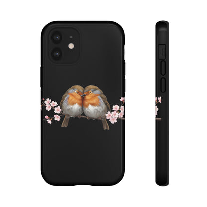 Rotkehlchen mit Kirschblüten Premium Handyhülle – Doppelt Geschützt & Rundum Bedruckt Schwarz