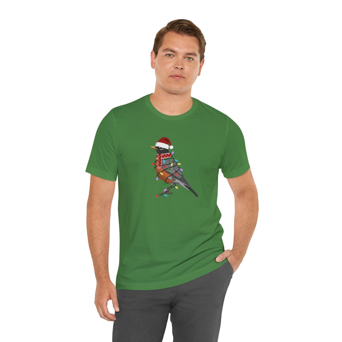 Robin with Fairy Lights Christmas Bird T-Shirt