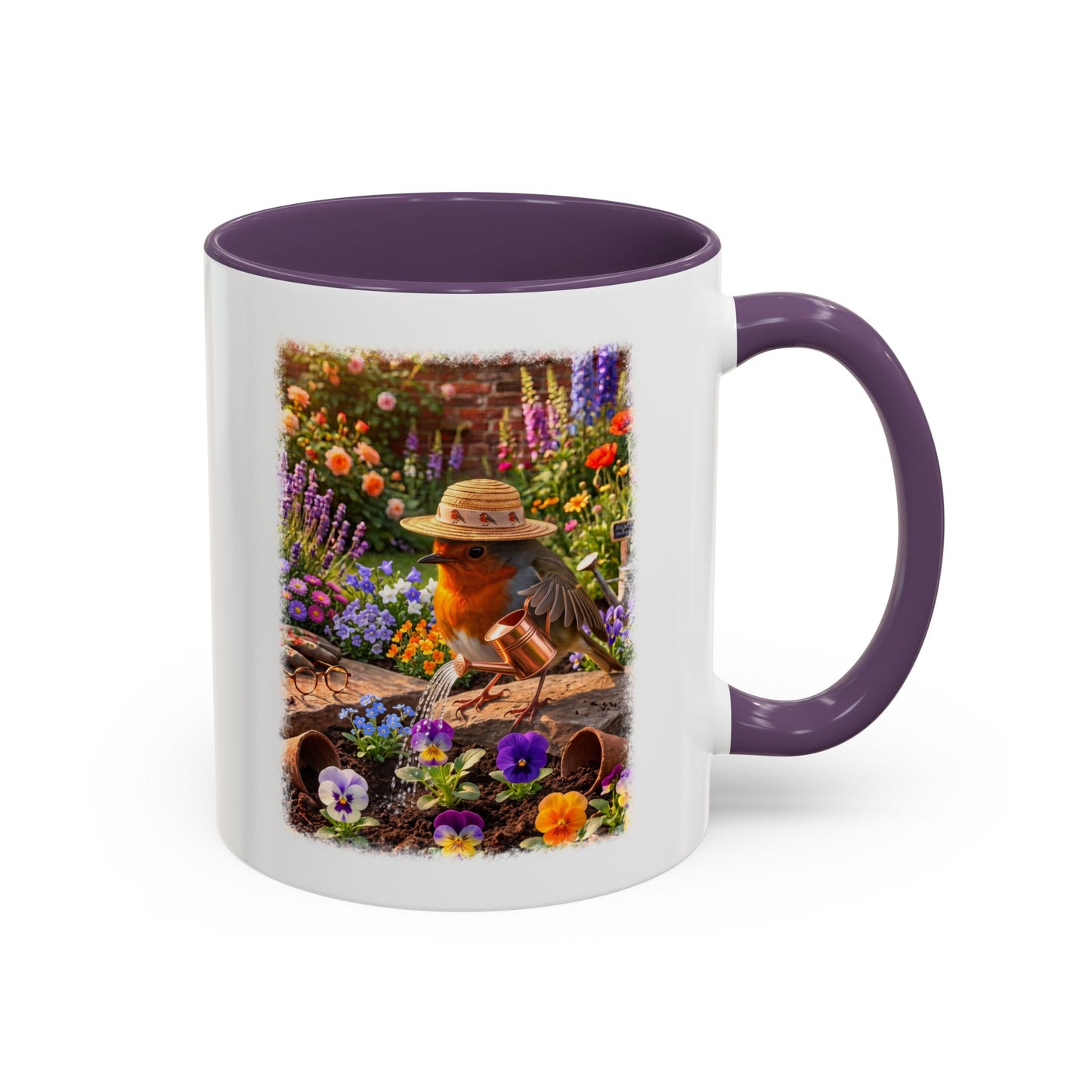 Robin Rosi Watering Flowers Mug for Bird Lovers