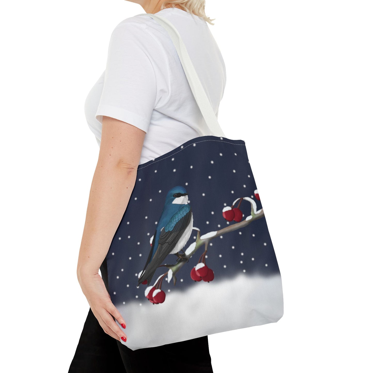 Tree Swallow on a Winter Branch Christmas Bird Tote Bag 16"x16"