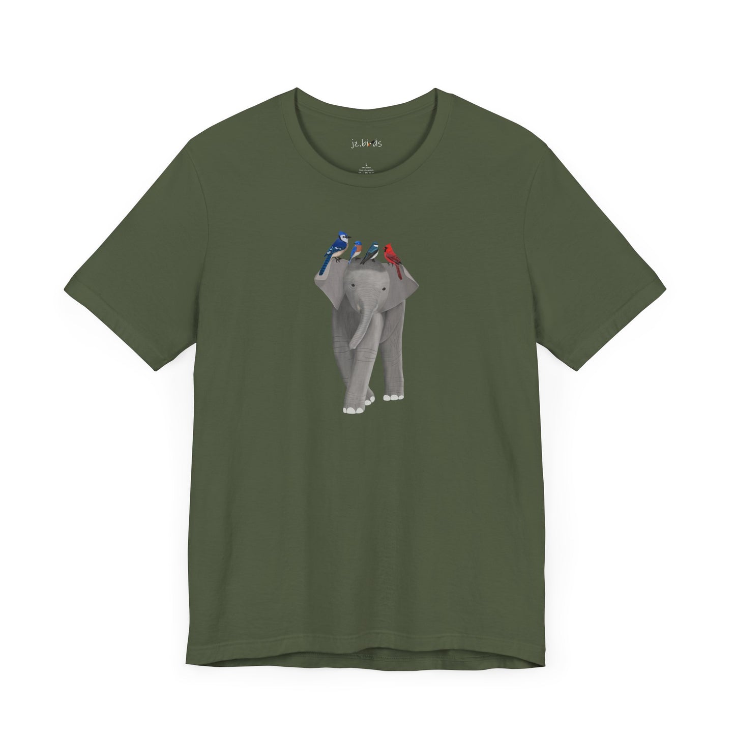 Elephant with Birds Cardinal Blue Jay Bluebird Tree Swallow T-Shirt