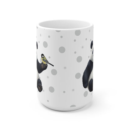 Kohlmeise mit einem fröhlichen Panda Vogel Tiermotiv Tasse Punkte Grau