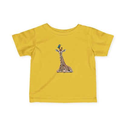 Süße Baby Giraffe mit Eisvogel Vogel Tiermotiv T-Shirt für Babys und Kleinkinder