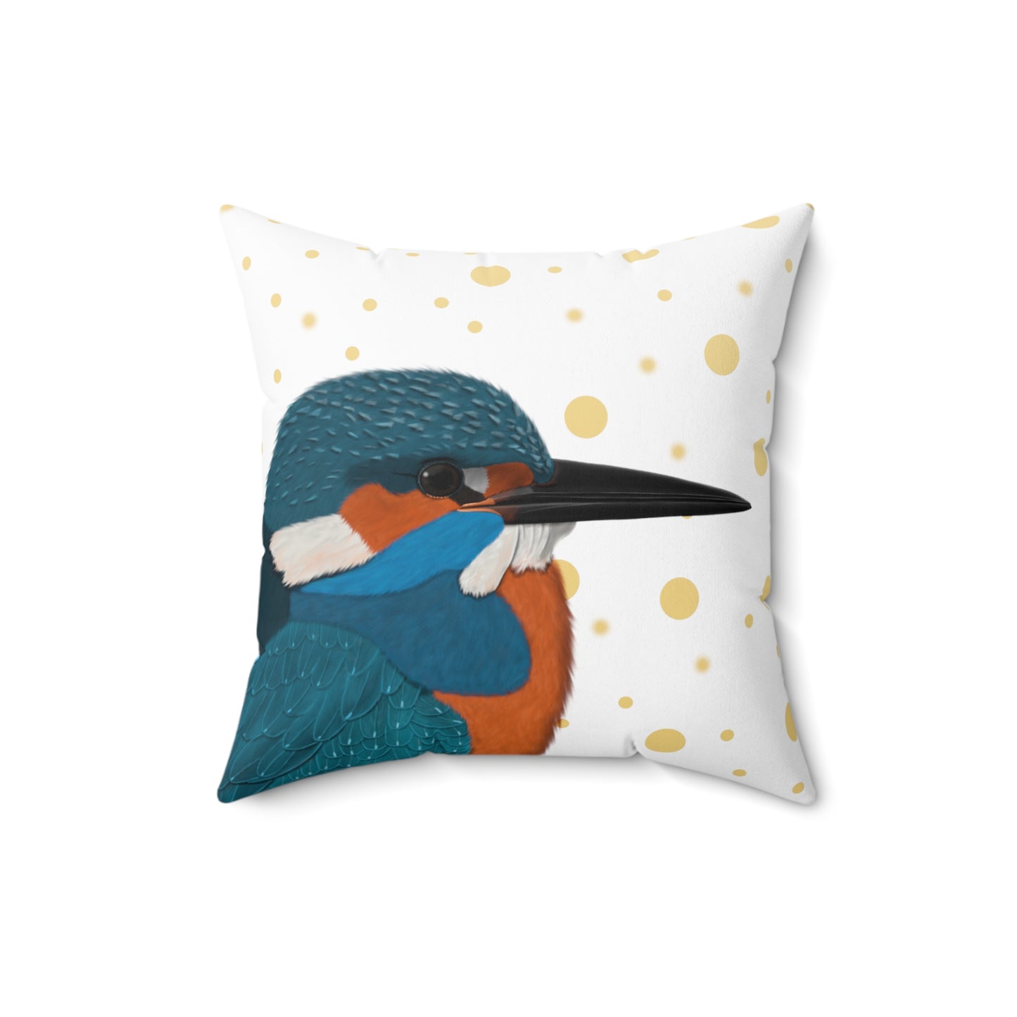 Kingfisher Golden Dots Birdlover Bird Throw Pillow 16"x16" White