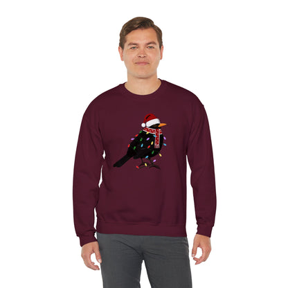 Blackbird with Fairy Lights Santa Claus Christmas Bird Sweatshirt