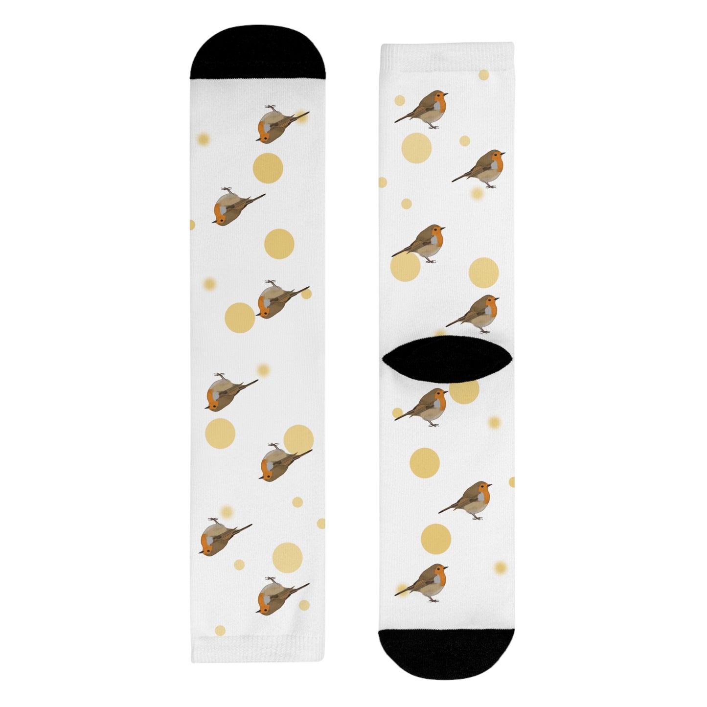 Rotkehlchen Socken – Vogel mit Goldenen Punkten für Vogelfreunde & Vogelbeobachter Weiß