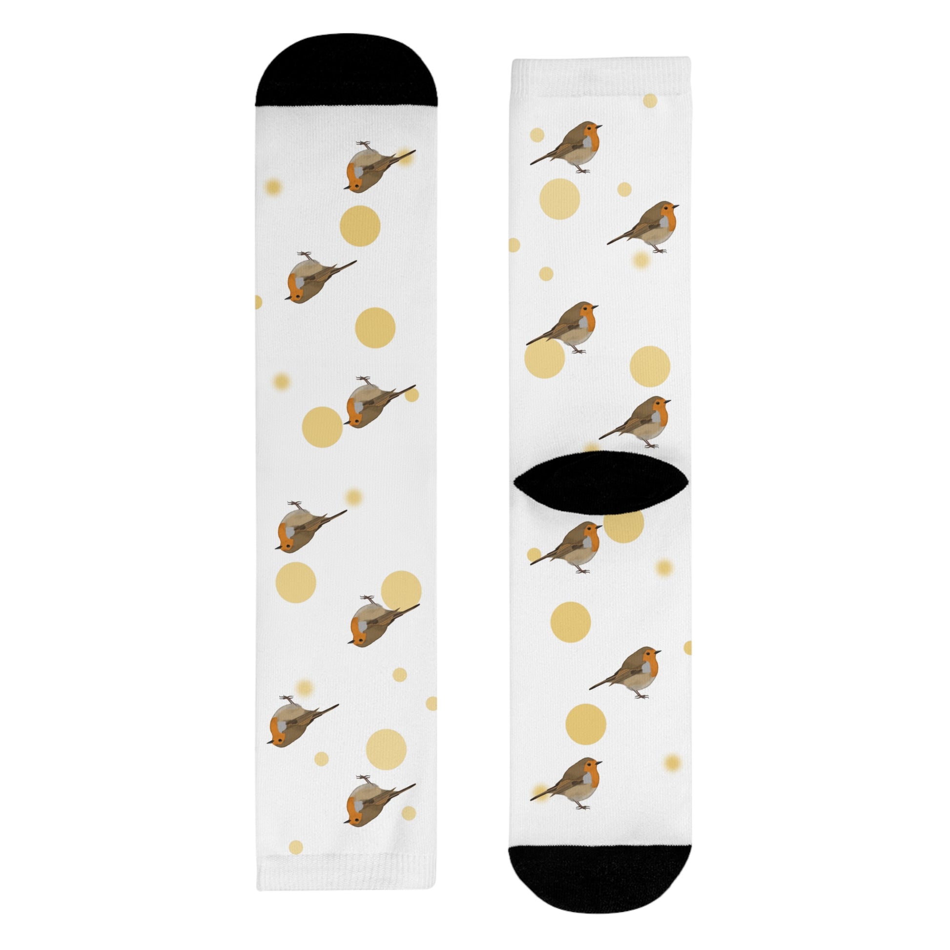 Rotkehlchen Socken – Vogel mit Goldenen Punkten für Vogelfreunde & Vogelbeobachter Weiß
