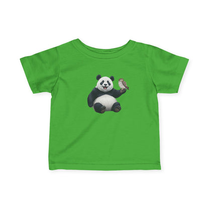 Fröhlicher Panda mit Eule Vogel Tiermotiv T-Shirt für Babys und Kleinkinder