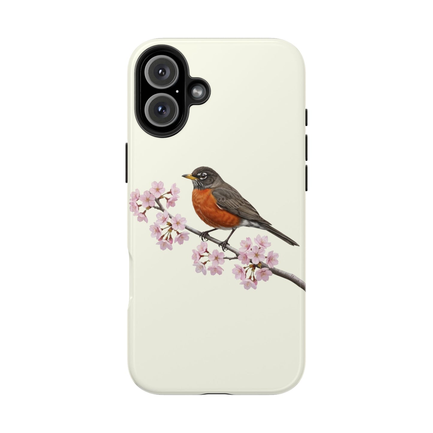 American Robin & Cherry Blossom Tough iPhone Case Creamy White