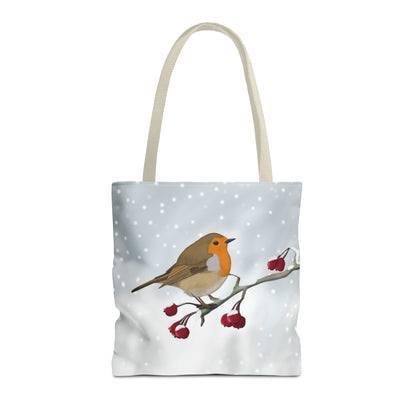 Robin on a Winter Branch Bird Tote Bag 16"x16"