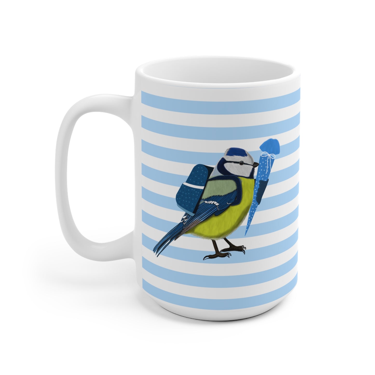 Blaumeise Vogel Tasse als Geschenk zur Einschulung Blau Weiß