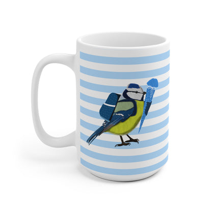 Blaumeise Vogel Tasse als Geschenk zur Einschulung Blau Weiß