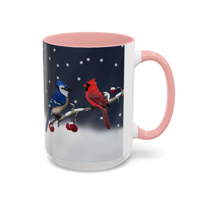Blue Jay and Cardinal Bird Coffee Mug | Ceramic Christmas Gift for Bird Lovers
