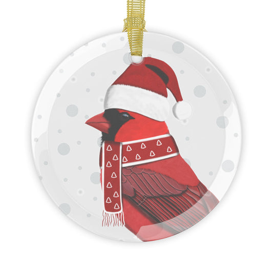 Cardinal as Santa Claus Christmas Glass Ornament