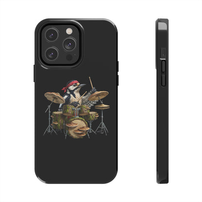 Woodpecker with Drums iPhone Case – Premium Tough Phone Cover Black