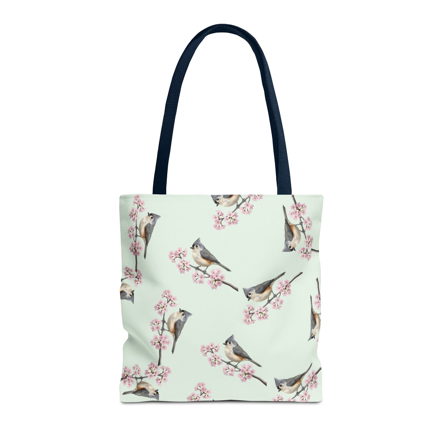 Tufted Titmouse & Cherry Blossom Tote Bag Sage Green | Birding Birdwatcher Accessory – Accessories, Bags