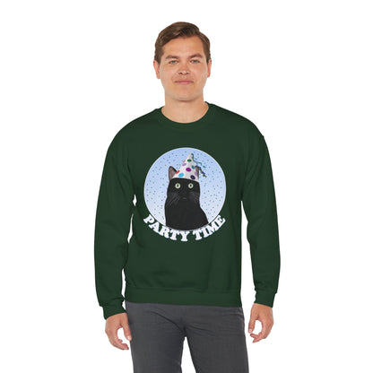 Black Cat Celebrating Party Time Cat Lover Sweatshirt