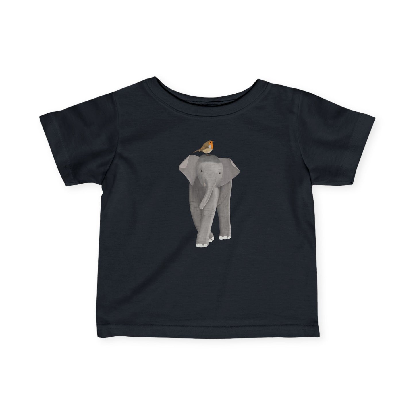 Elephant with European Robin Bird Baby & Toddler T-Shirt