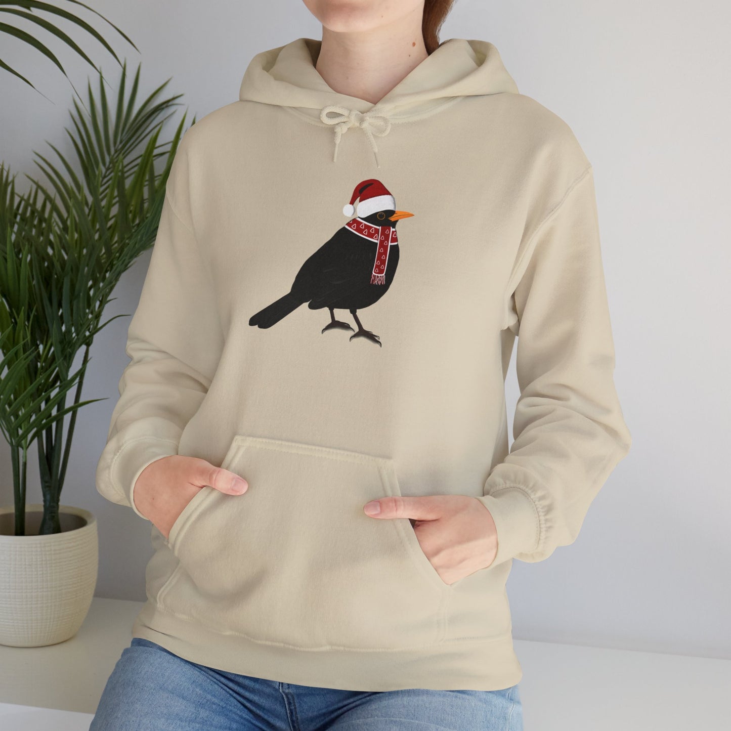 Blackbird Christmas Bird with Santa Hat Birdwatcher Birdlover Hoodie