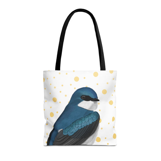 Tree Swallow Golden Dots Bird Tote Bag 16"x16" White