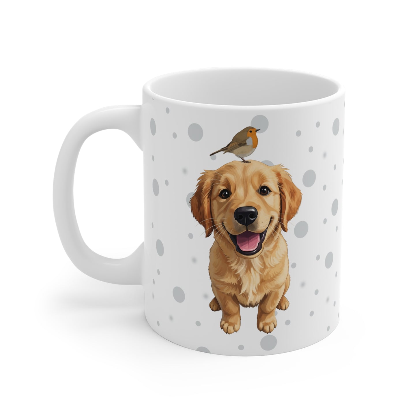 Golden Retriever Mug with Robin 11oz for Dog Lovers & Bird Watchers