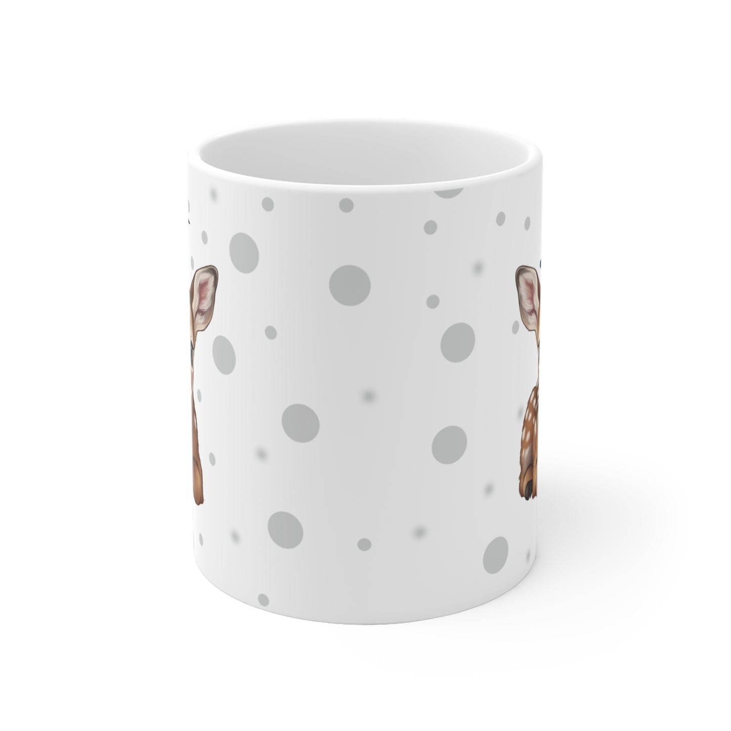 Rehkitz Tasse mit Eisvogel Tiermotiv Punkte Grau