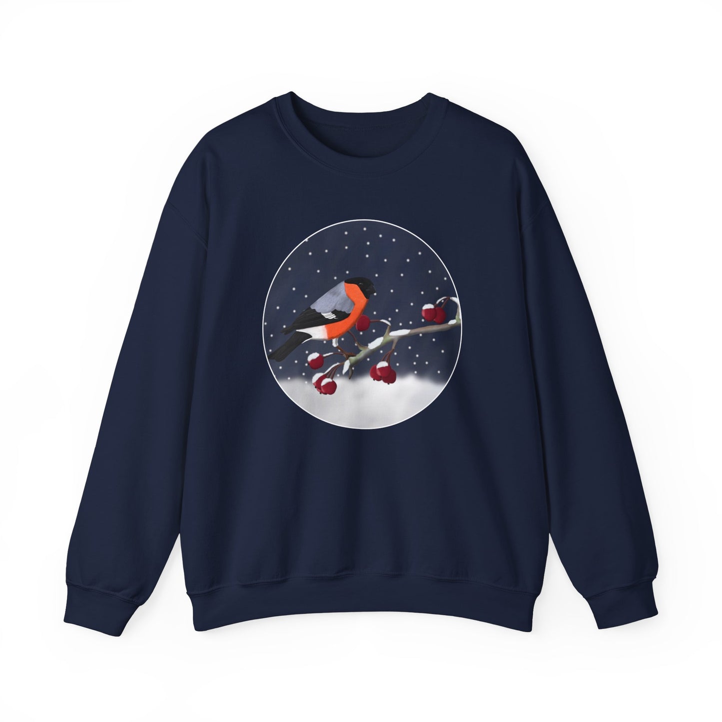 Bullfinch on a Winter Branch Birdwatcher Christmas Bird Sweatshirt