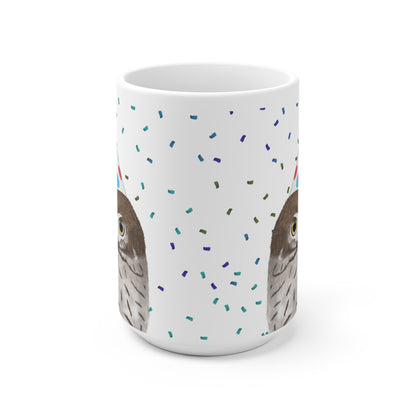 Eule feiert Geburtstag mit Partyhut und Konfetti Vogel Tasse