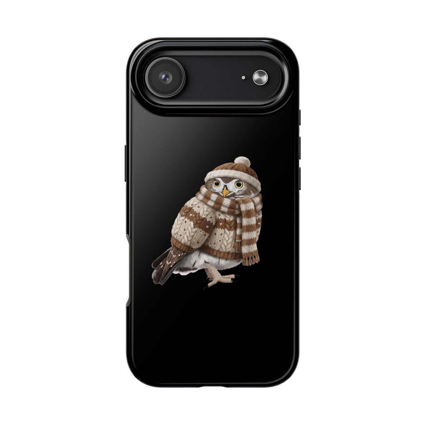 鳥のアートが描かれたフクロウの二層式iPhoneケース - 鳥類学者や鳥好きの方へのプレゼントに最適