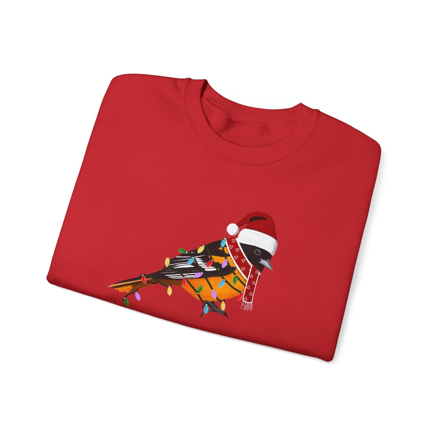 Baltimore Oriole with Fairy Lights Santa Claus Christmas Bird Sweatshirt